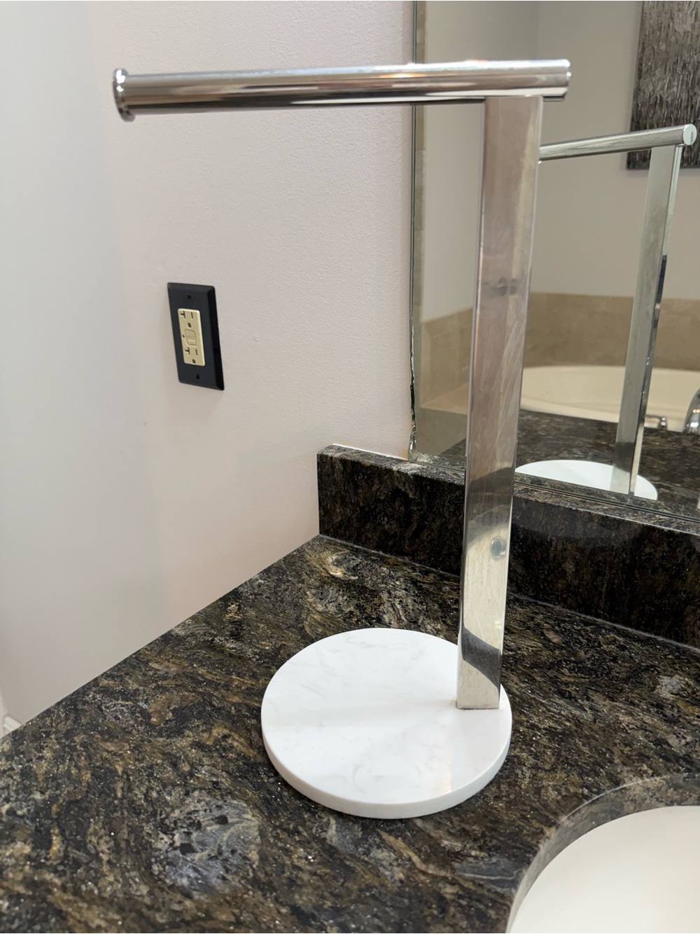 Chrome and White Marble Hand Towel Holder - Unbranded